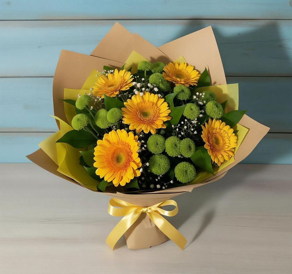 Букет цветов из: Герберы и Хризантемы в Сива