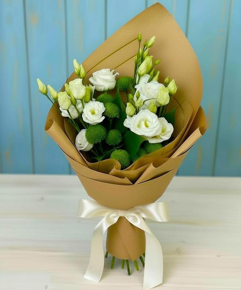 Букет цветов из: Хризантемы и Лизиантусы в Сива