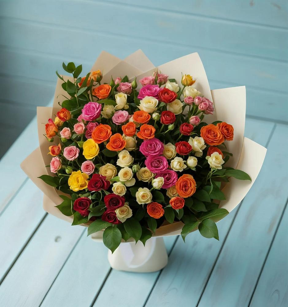Букет Микс из разноцветных кустовых роз в Сива