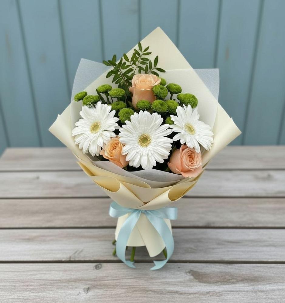 Букет цветов из: Герберы, Розы и Хризантемы в Сива