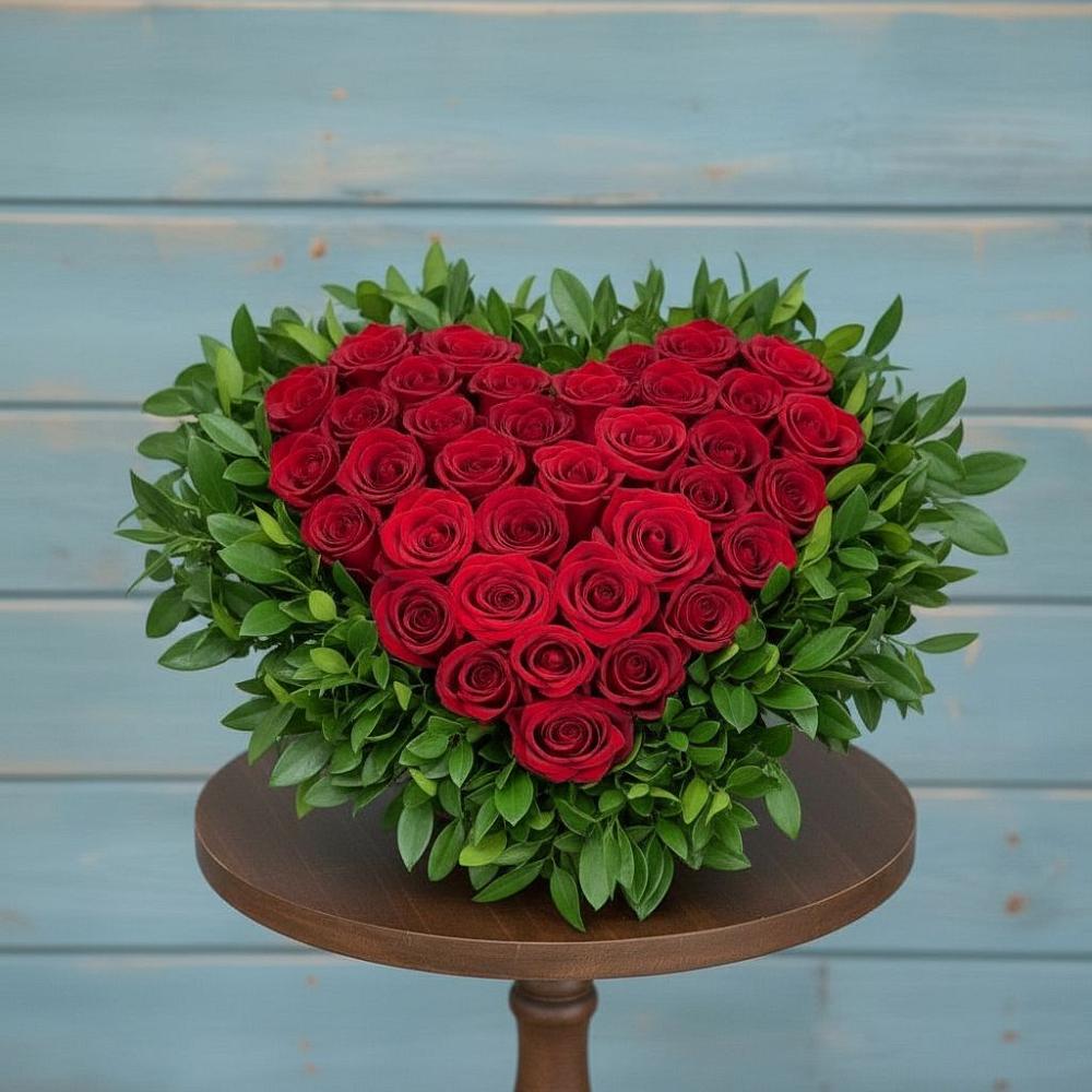 Цветочная композиция из Розы в виде сердца в Сива