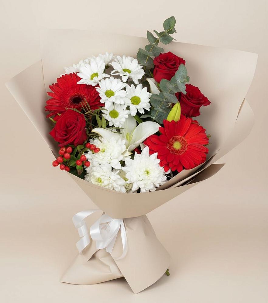 Букет цветов из: Розы, Хризантемы, Герберы и Лилии в Сива